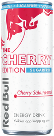 A chilled can of Red Bull Cherry Edition