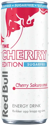A chilled can of Red Bull Cherry Edition