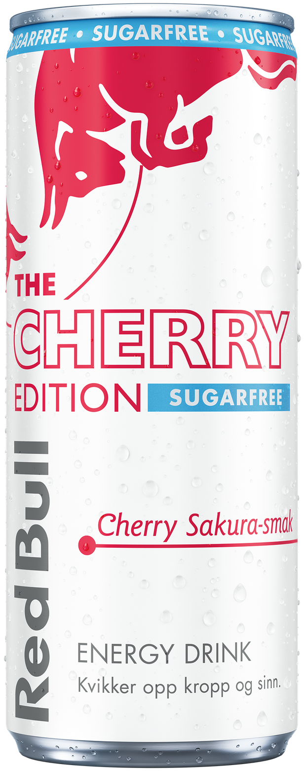 A chilled can of Red Bull Cherry Edition