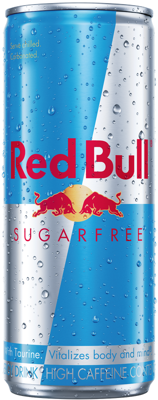 A full chilled can of Red Bull Sugarfree