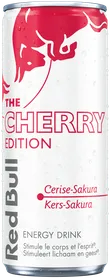 A chilled can of Red Bull Cherry Edition