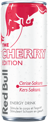 A chilled can of Red Bull Cherry Edition