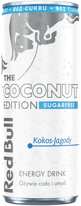 A chilled can of Red Bull Coconut Editions Sugarfree