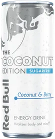A full chilled can of Red Bull Coconut Edition Sugarfree