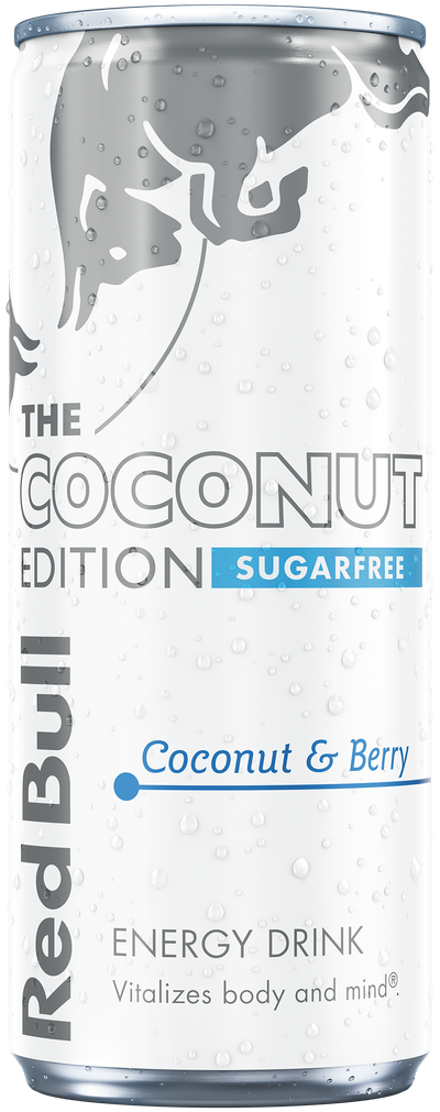 A full chilled can of Red Bull Coconut Edition Sugarfree
