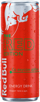 Image of a chilled can of Red Bull Red Edition