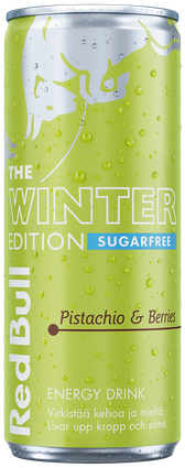 A chilled can of Red Bull Winter Edition Sugarfree