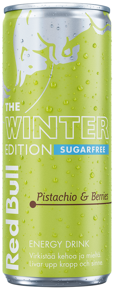 A chilled can of Red Bull Winter Edition Sugarfree