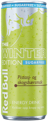 A full chilled can of Red Bull Winter Edition Sugarfree