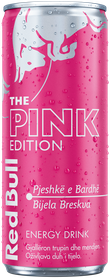 A full chilled can of Red Bull Pink Edition