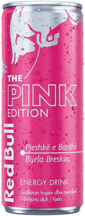 A full chilled can of Red Bull Pink Edition