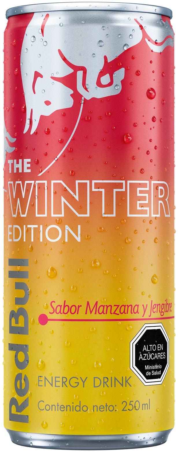 A full chilled can of Red Bull Winter Edition