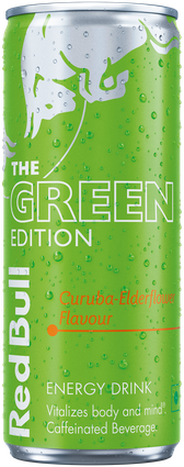 A full chilled can of Red Bull Yellow Edition