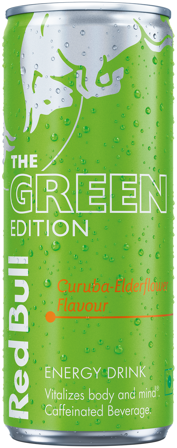 A full chilled can of Red Bull Yellow Edition