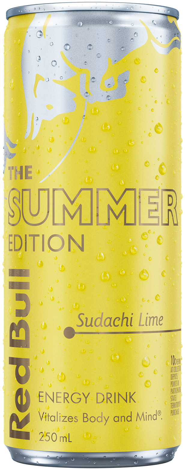 A full chilled can of Red Bull Summer Edition