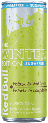 A full chilled can of Red Bull Winter Edition Sugarfree