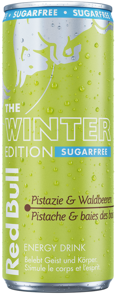 A full chilled can of Red Bull Winter Edition Sugarfree