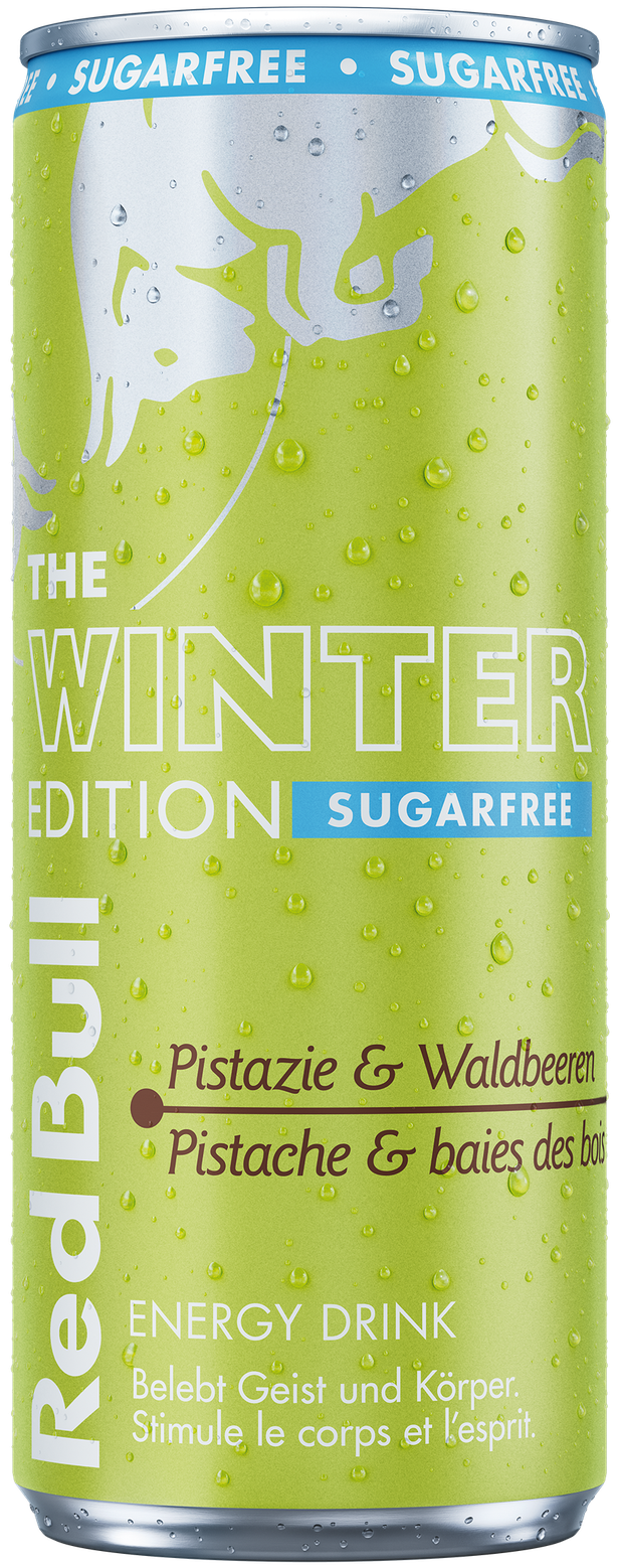 A full chilled can of Red Bull Winter Edition Sugarfree