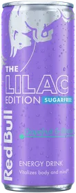 A full chilled can of Red Bull Lilac Edition