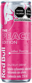 A full chilled can of Red Bull Peach Edition