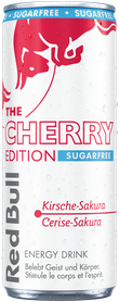A chilled can of Red Bull Cherry Edition Sugarfree