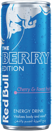 A chilled can of Red Bull Berry Edition