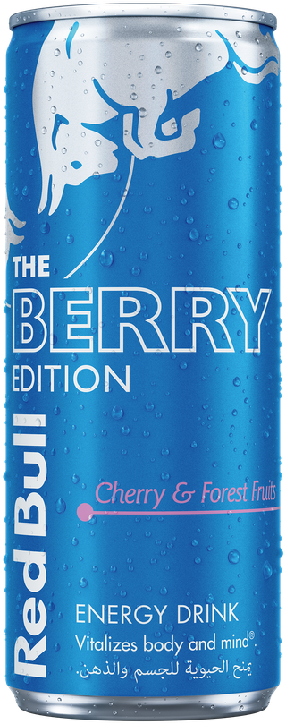 A chilled can of Red Bull Berry Edition