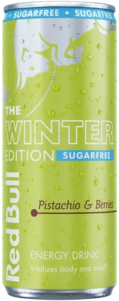 A full chilled can of Red Bull Winter Edition Sugarfree
