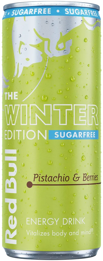 A full chilled can of Red Bull Winter Edition Sugarfree