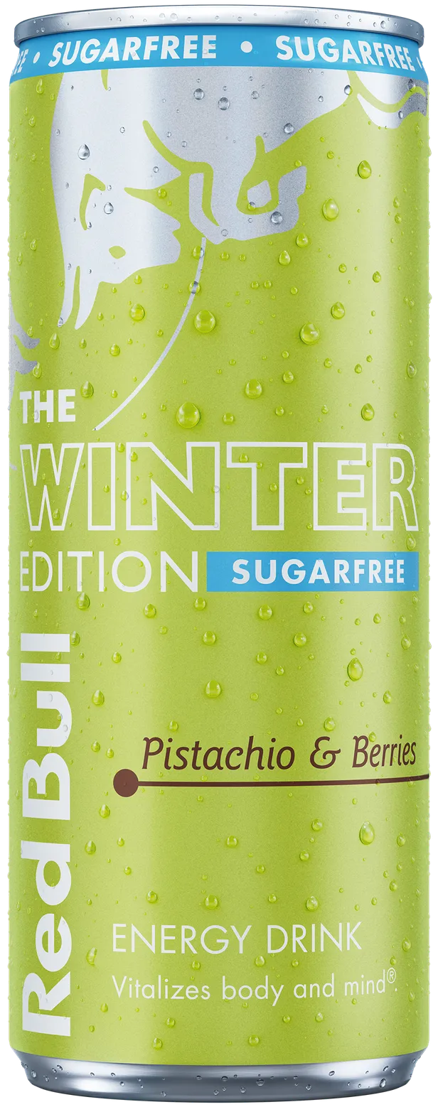 A full chilled can of Red Bull Winter Edition Sugarfree