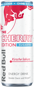 A chilled can of Red Bull Cherry Edition Sugarfree