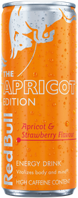 A chilled can of Red Bull Apricot Edition