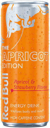 A chilled can of Red Bull Apricot Edition