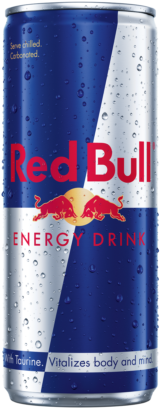 Image of a chilled can of Red Bull Energy Drink