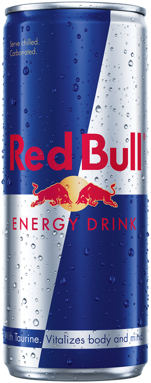Image of a chilled can of Red Bull Energy Drink