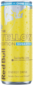 A full chilled can of Red Bull Yellow Edition Sugarfree