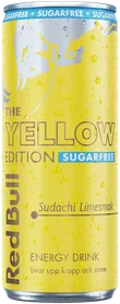 A full chilled can of Red Bull Yellow Edition Sugarfree