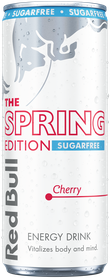 A full chilled can of Red Bull Spring Edition