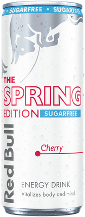 A full chilled can of Red Bull Spring Edition