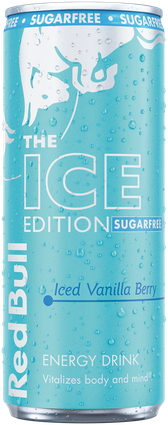 A chilled can of Red Bull Ice Edition Sugarfree