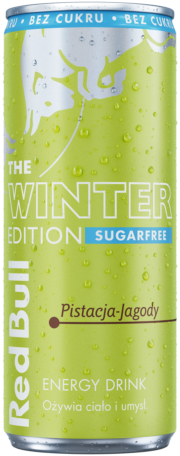 A chilled can of Red Bull Winter Edition Sugarfree