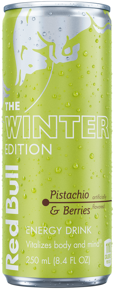 A full chilled can of Red Bull Winter Edition